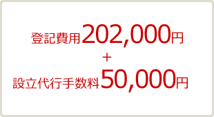 登記費用202,000円+設立代行手数料50,000円